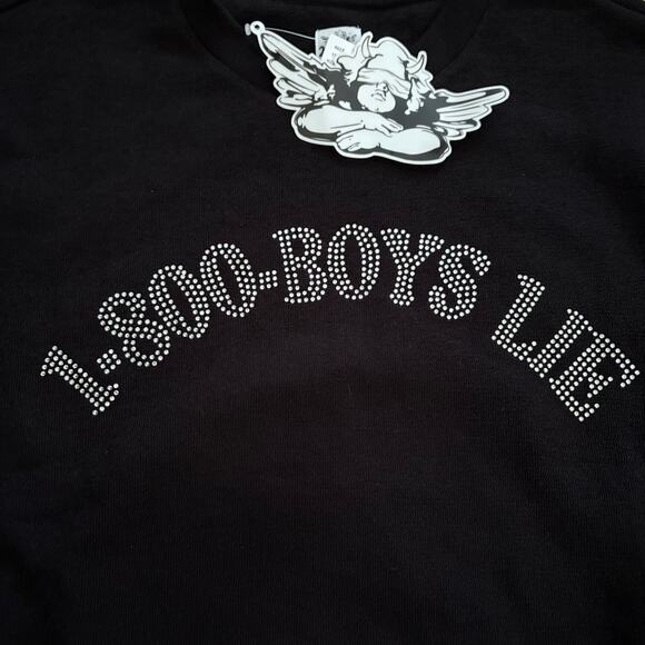 Boys Lie 1-800 Kara Rhinestone Remix Crew Sweatshirt Black XS/S - Picture 3 of 6